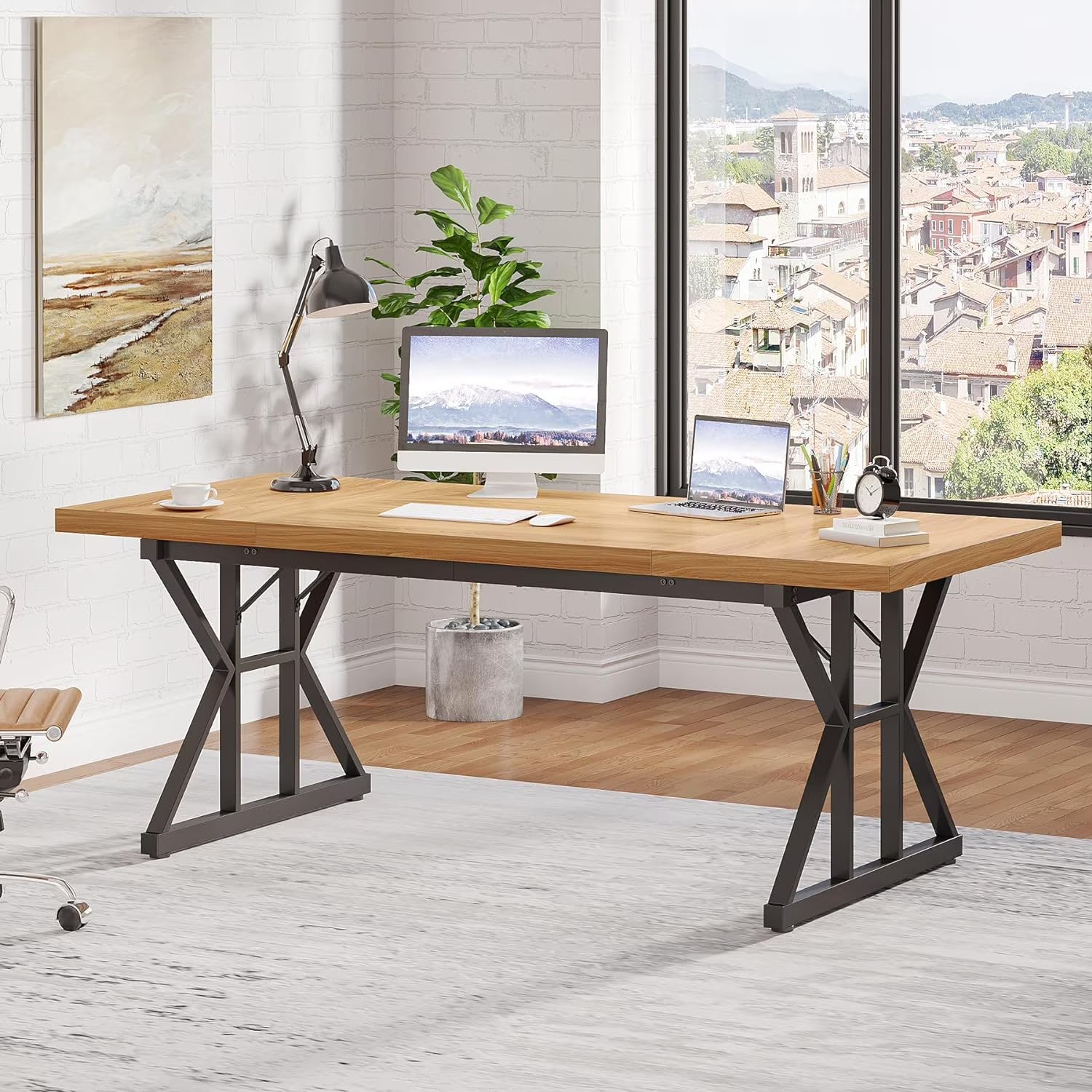 Tribesigns 71" Executive Desk, Large Computer Desk Study Writing Table for Home Office (Brown/White)