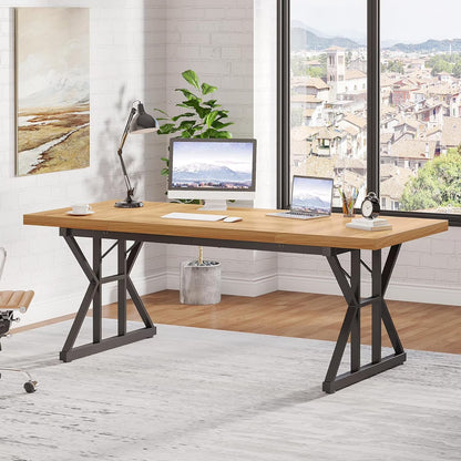 Tribesigns 71" Executive Desk, Large Computer Desk Study Writing Table for Home Office (Brown/White)