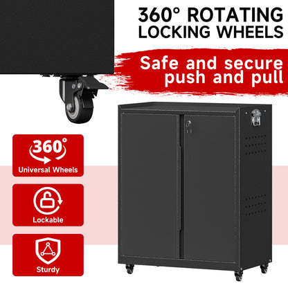 Bestoo Metal Storage Cabinet with Locking Doors, Garage Storage Cabinet with Wheels and Adjustable Shelves, Rolling Tool Storage Cabinet for Home Office, Garage, Pantry (Black)