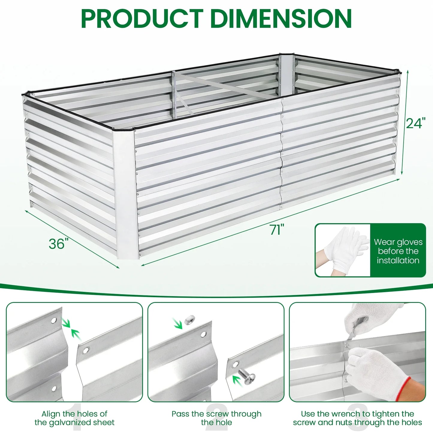 Homdox 6*3*2FT Galvanized Raised Garden Bed, Outdoor Thickened Raised Garden Planter Box for Vegetable Flower Fruit Herb, Rectangular Metal Garden Raised Box for Garden Yard, Black