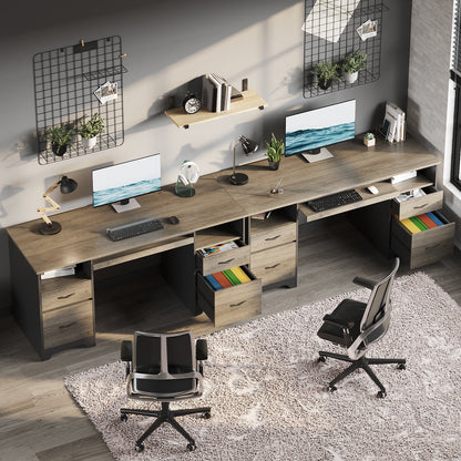Bestier 59° Computer Desk with 4 Drawers, Office Executive Desk with File Drawer, Keyboard Tray for Home Office, Gray