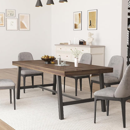 70 Inch Farmhouse Dining Table for 6 to 8, Large Rectangular Dinner Table for Dining Room, Home Office, Living Room, Gray