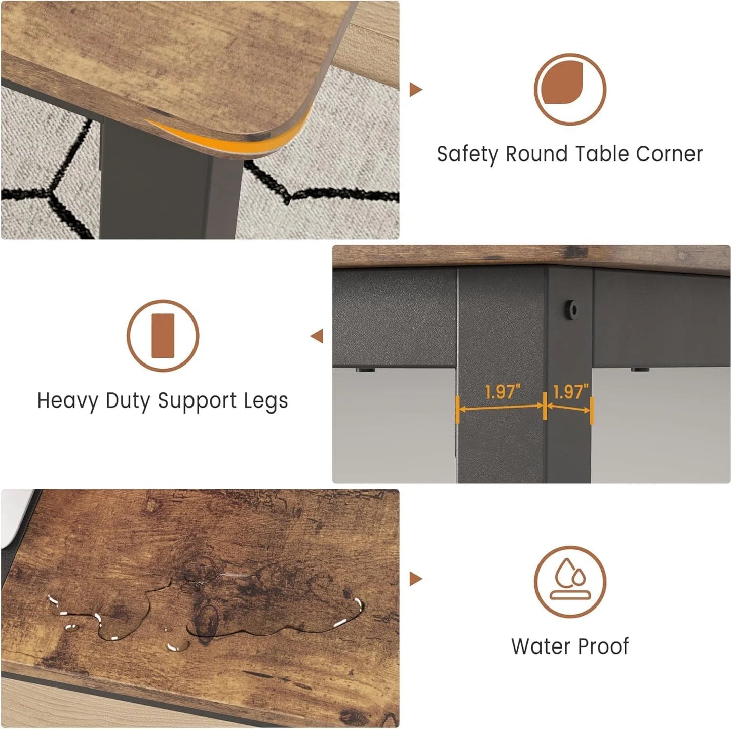 78.7in Industrial Dining Table for 8, Wooden Long Dinner Table with Mortise Tenon Design, Kitchen Table with Sturdy Metal Legs, for Dining Room Home Office Living Room, Retro Brown