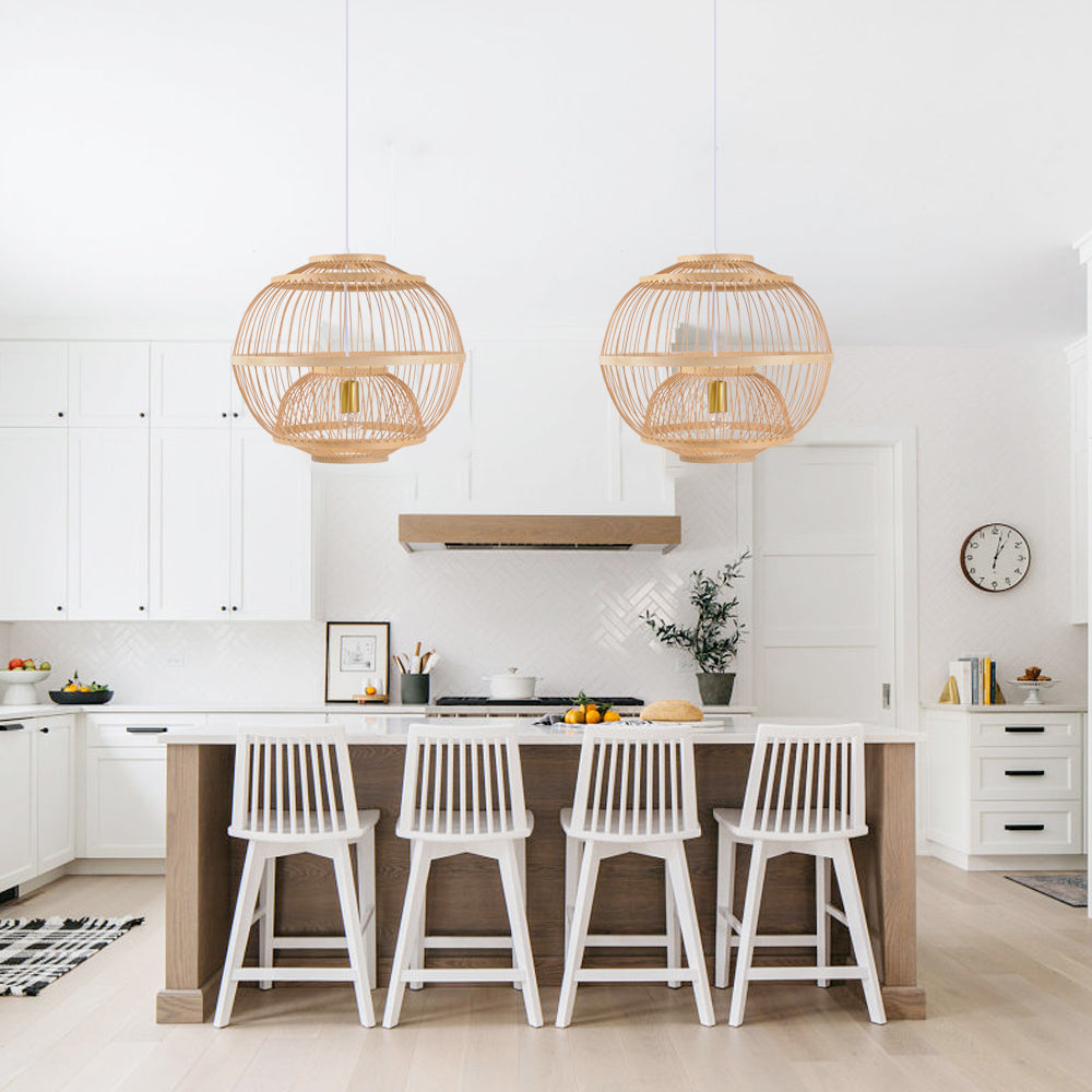 Arturesthome 1-Lights Bamboo Handmade Globe Hanging Light Lampshade Decor for Kitchen Island E26/27