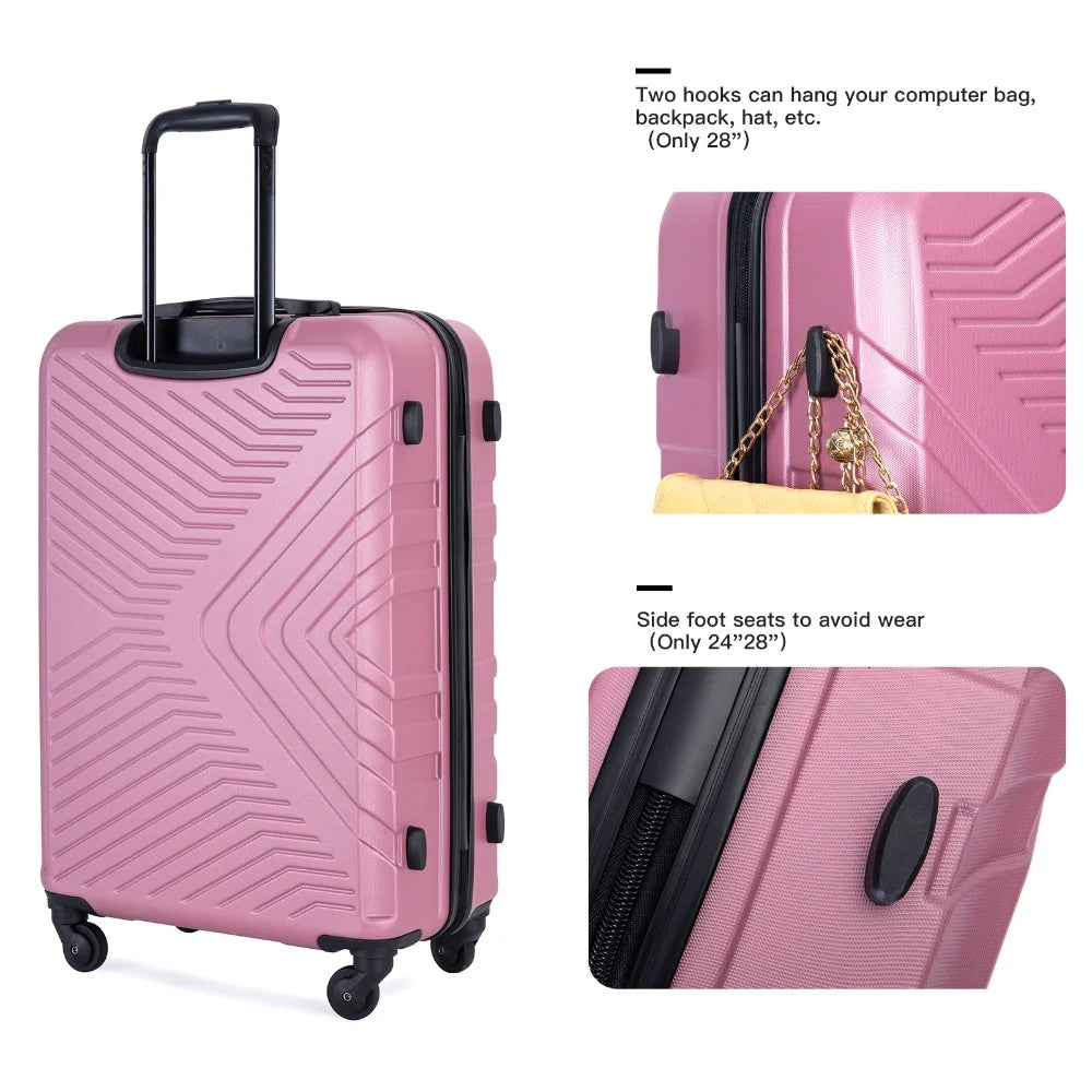 Yougu 3 Piece Hardshell Luggage Set Hardside Lightweight Suitcase with TSA Lock Spinner Wheels 20in 24in 28in,Pink