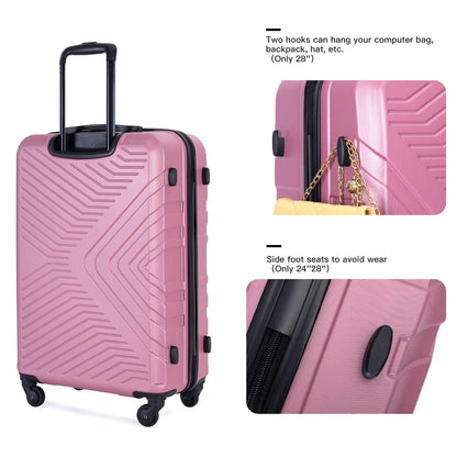 Yougu 3 Piece Hardshell Luggage Set Hardside Lightweight Suitcase with TSA Lock Spinner Wheels 20in 24in 28in,Pink
