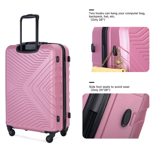 Yougu 3 Piece Hardshell Luggage Set Hardside Lightweight Suitcase with TSA Lock Spinner Wheels 20in 24in 28in,Pink