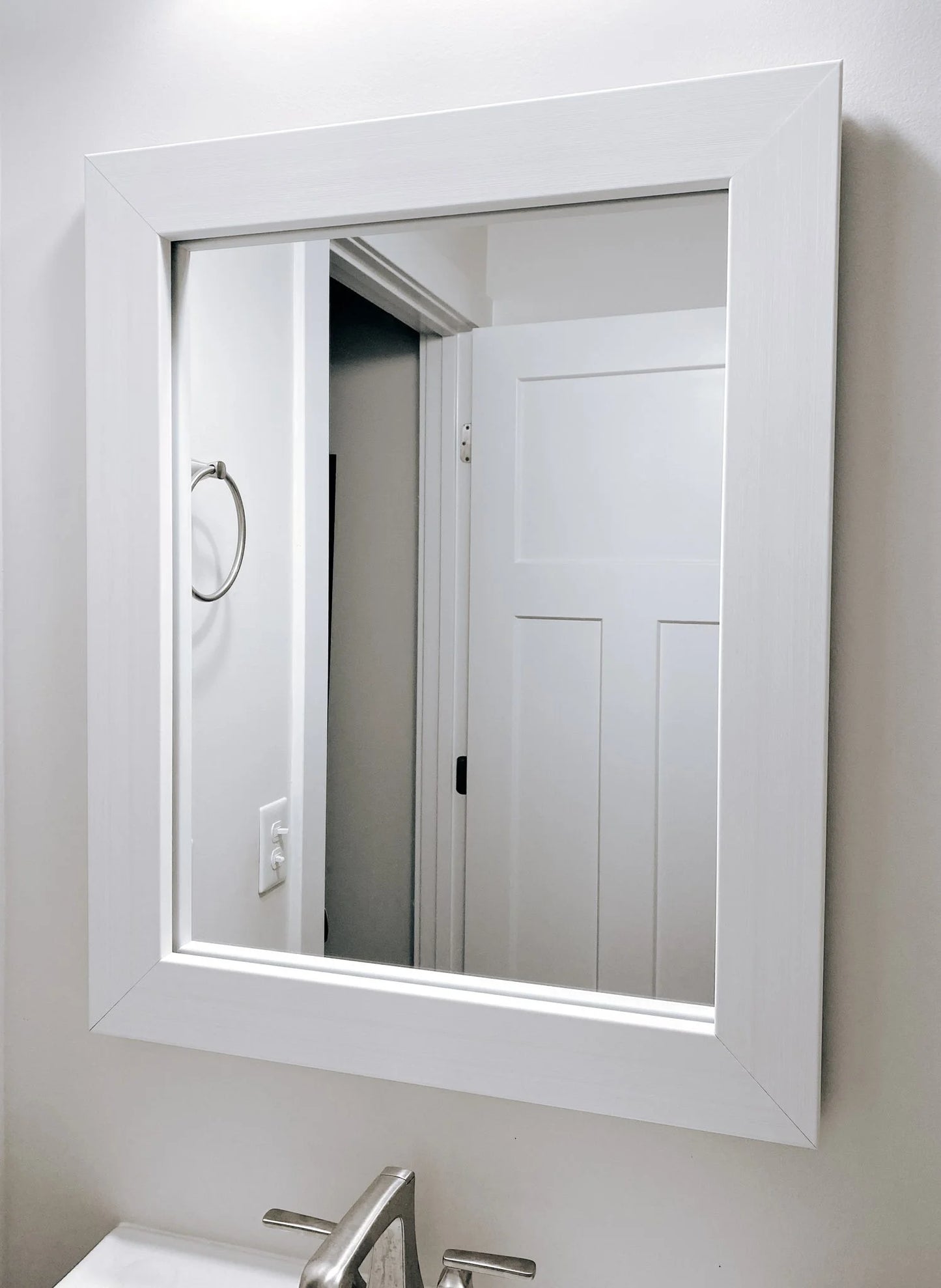 Pendleton Rustic White Framed Wall Mirror, Rectangular Vanity Mirror, Multiple Sizes