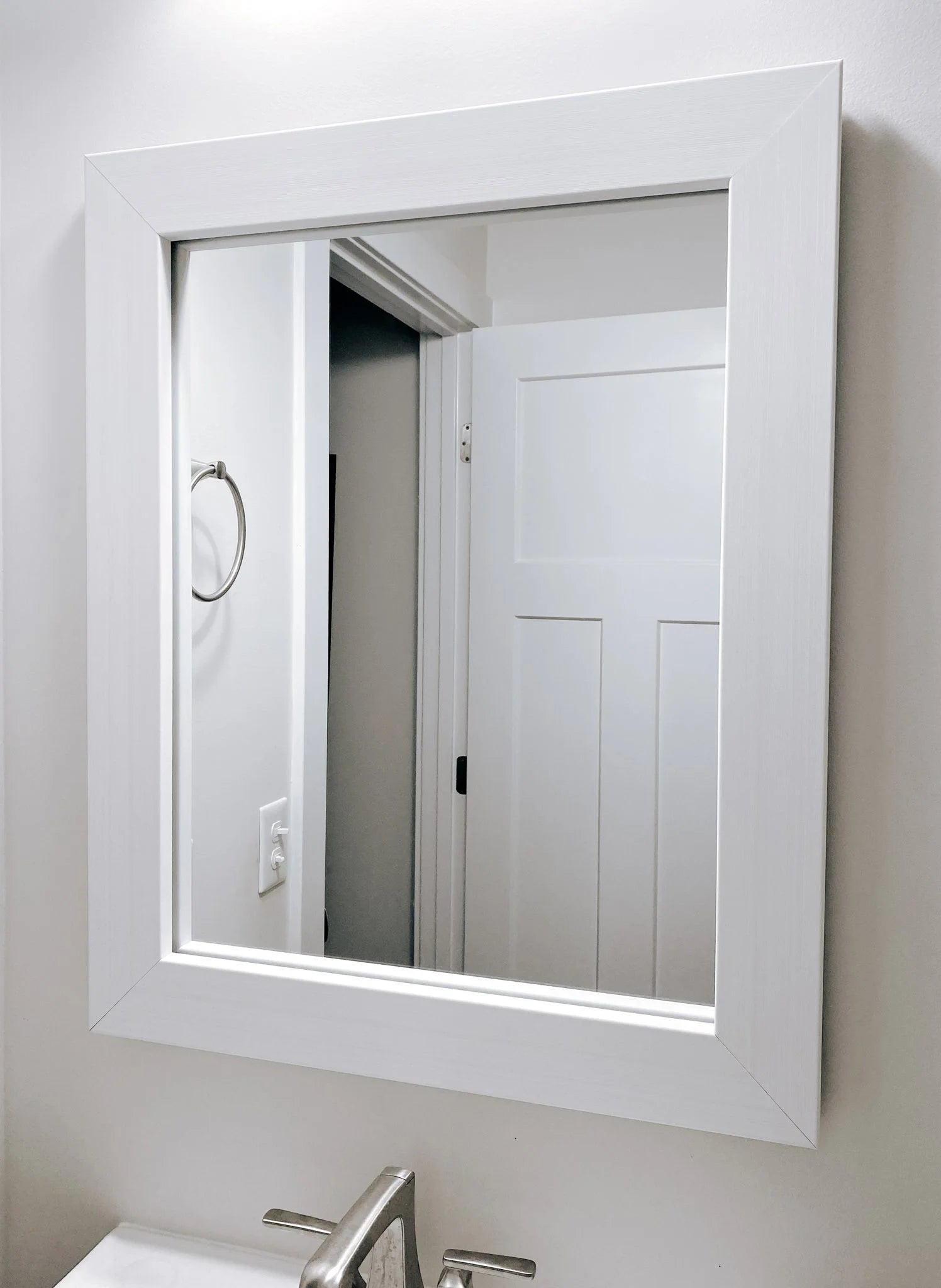 Pendleton Rustic White Framed Wall Mirror, Rectangular Vanity Mirror, Multiple Sizes