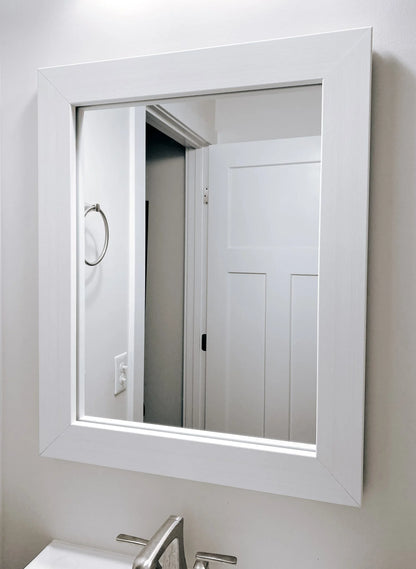 Pendleton Rustic White Framed Wall Mirror, Rectangular Vanity Mirror, Multiple Sizes