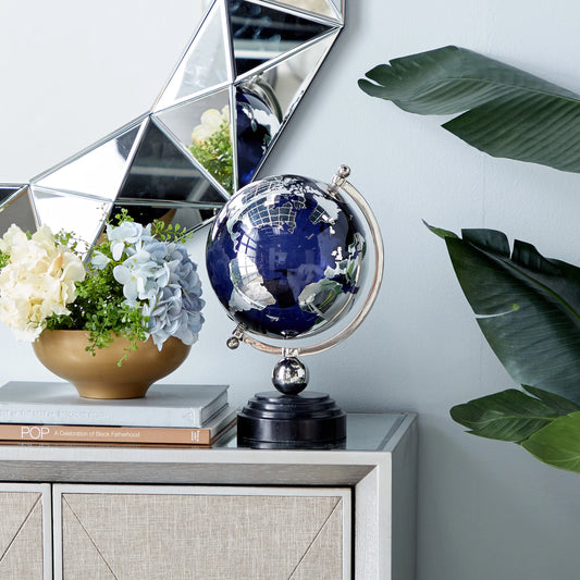 DecMode 8" Blue Globe with Silver Accents