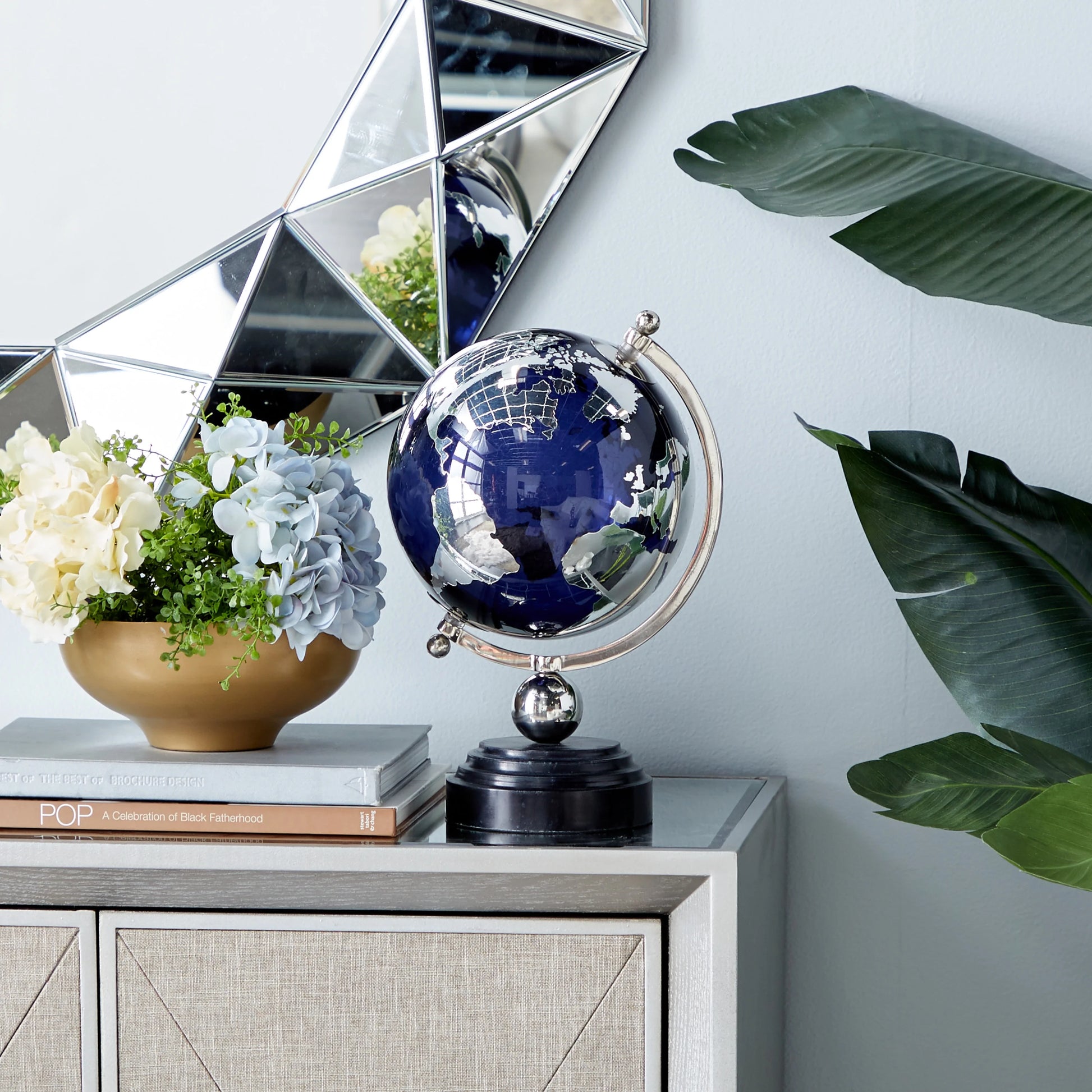 DecMode 8" Blue Globe with Silver Accents