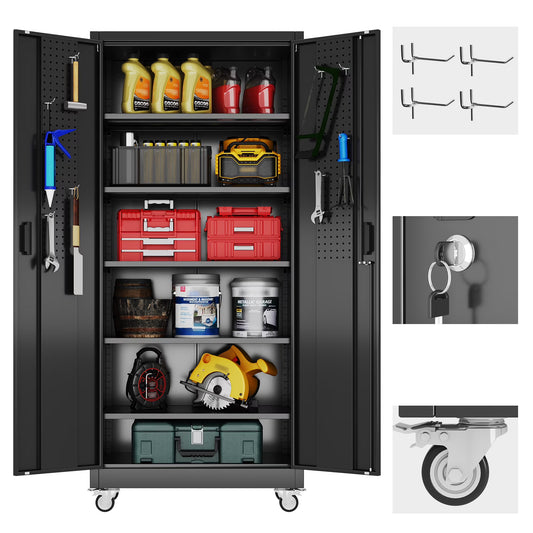 SUXXAN Metal Storage Cabinets with Locking Doors and Adjustable Shelves for Home Office, Garage and Utility Room (2 Handles, Black)