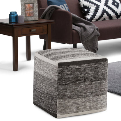 Simpli Home Naya Cube Pouf in Gray Melange Cotton