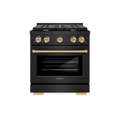 ZLINE Autograph Edition 30 in. 4.2 cu. ft. Paramount Gas Range with 4 Burner Cooktop and Convection Gas Oven in Black Stainless Steel and Champagne Bronze Accents (SGRBZ-30-CB)