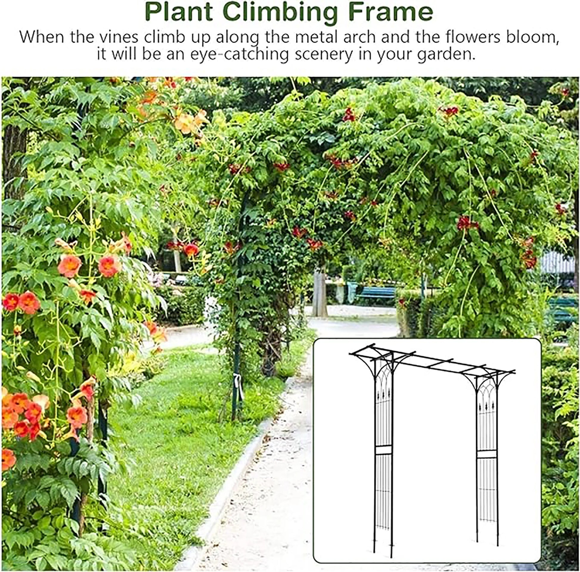 Gymax Outdoor Garden Arch Flowers Climbing Plants Trellis Metal Wedding Archway