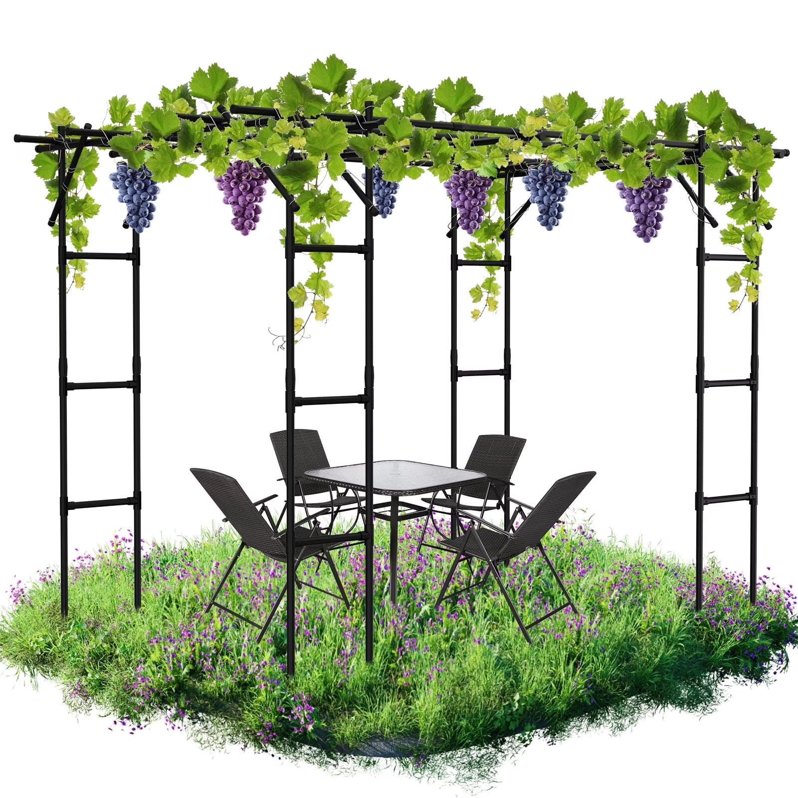Slsy Tall Garden Arch Trellis for Climbing Plants, 79'' L x 79'' W x 79'' H Large Grape Vine Support Arch Arbor Trellis Plastic-Coated Metal Garden Arch Trellis for Climbing Plants