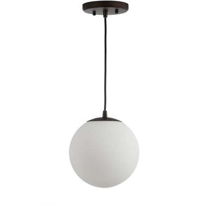 JONATHAN Y Bleecker 7.75" Metal/Glass Globe LED Pendant, White/Oil Rubbed Bronze