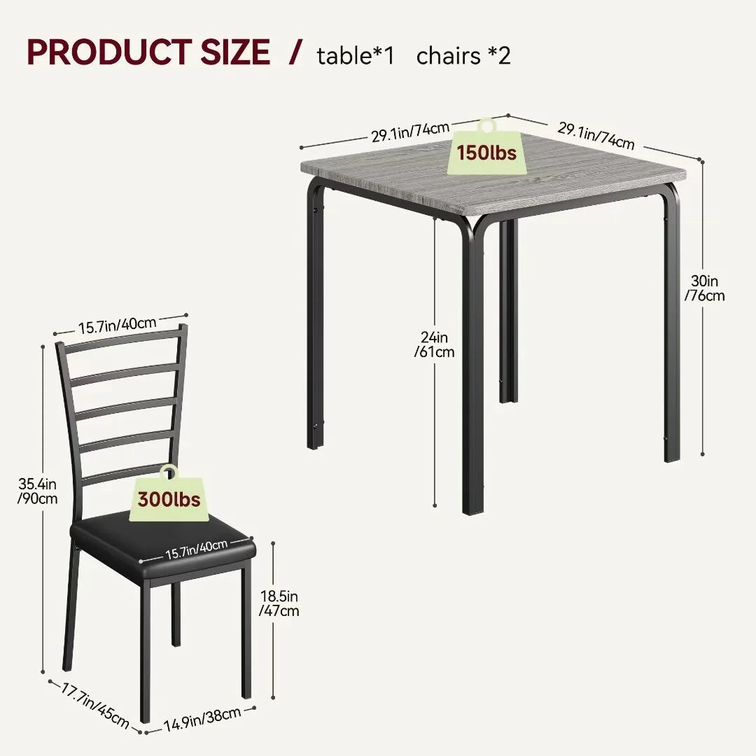 Dining Table for 2, Small Square kitchen Dining Tables Set,Space Saving Wood Accent Furniture for Apartment,Home Office, Gray