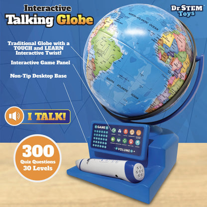 Dr. STEM: Interactive Talking Globe - Touch & Learn, Geographic Education Learning Set, Smart Pen, Electronic Game Panel, 300 Quiz Questions, Kids 6+