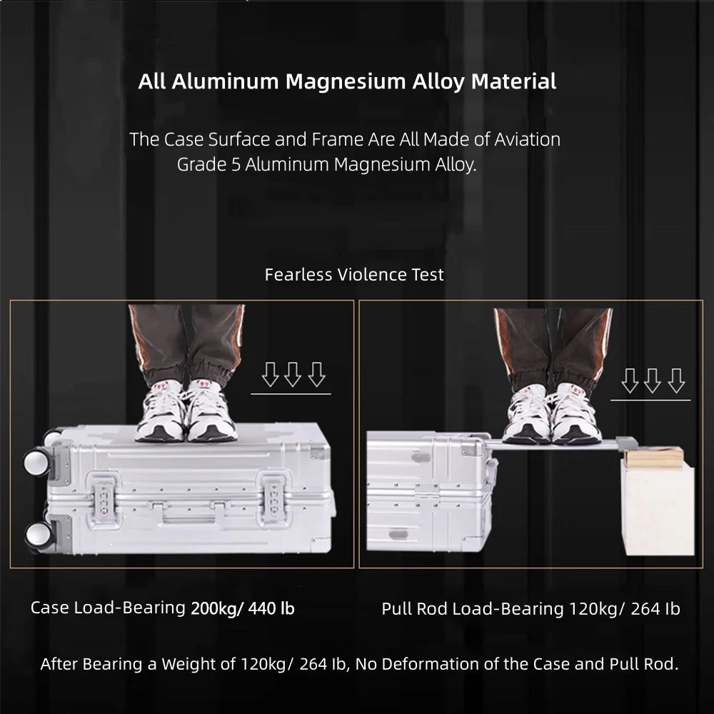 All Aluminum Magnesium Hardshell Carry On Luggage with Lock, Airline Approved Hardside Carry on Suitcase with Spinner Wheels, Checked Metal Rolling Luggage Case for Travel, Business