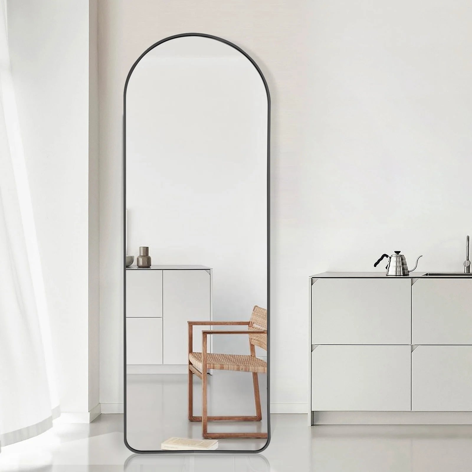Full Length Mirror Standing Hanging or Leaning Against Wall 65" x 22" Rounded Arch Floor Mirror Full Body Mirror for Bedroom, Living Room , Black