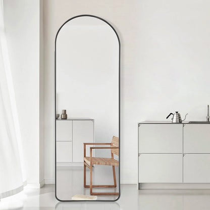 Full Length Mirror Standing Hanging or Leaning Against Wall 65" x 22" Rounded Arch Floor Mirror Full Body Mirror for Bedroom, Living Room , Black