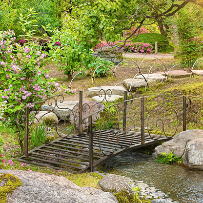 QISHENSHUI 6FT Durable Wooden Garden Bridge - Solid Timber Construction with Sturdy Safety Rails for Stylish Decorative Accents Over Ponds, Streams & Garden Water Features, Bronze