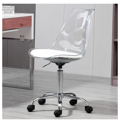 saney Clear Rolling Chair, Armless Desk Chair with Golden Feet Swivel Molded Plastic Shell Adjustable Home Office Chair with Wheels, Clear