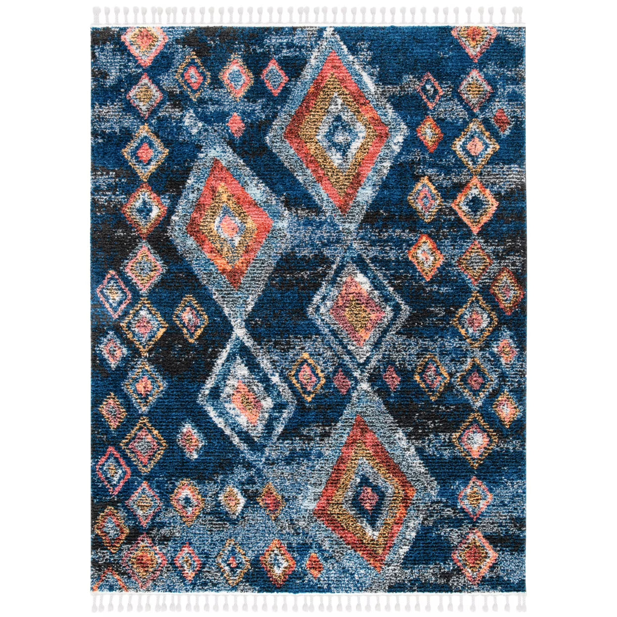 SAFAVIEH Morocco Sloan Abstract Geometric Polyester Area Rug, Navy/Multi, 6'7" x 6'7" Square