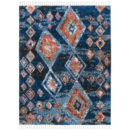 SAFAVIEH Morocco Sloan Abstract Geometric Polyester Area Rug, Navy/Multi, 6'7" x 6'7" Square
