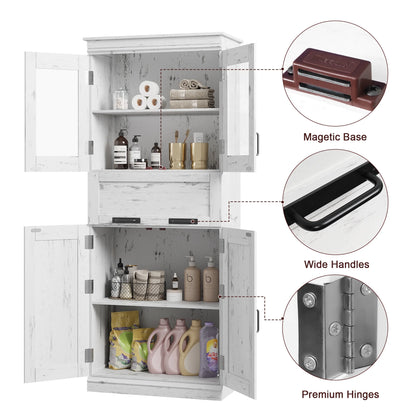 Bathroom Cabinet, Tall Storage Cabinet with Doors and Adjustable Shelf, Freestanding Floor Pantry Cabinet for Kitchen, Living Room, Laundry Room, Home Office