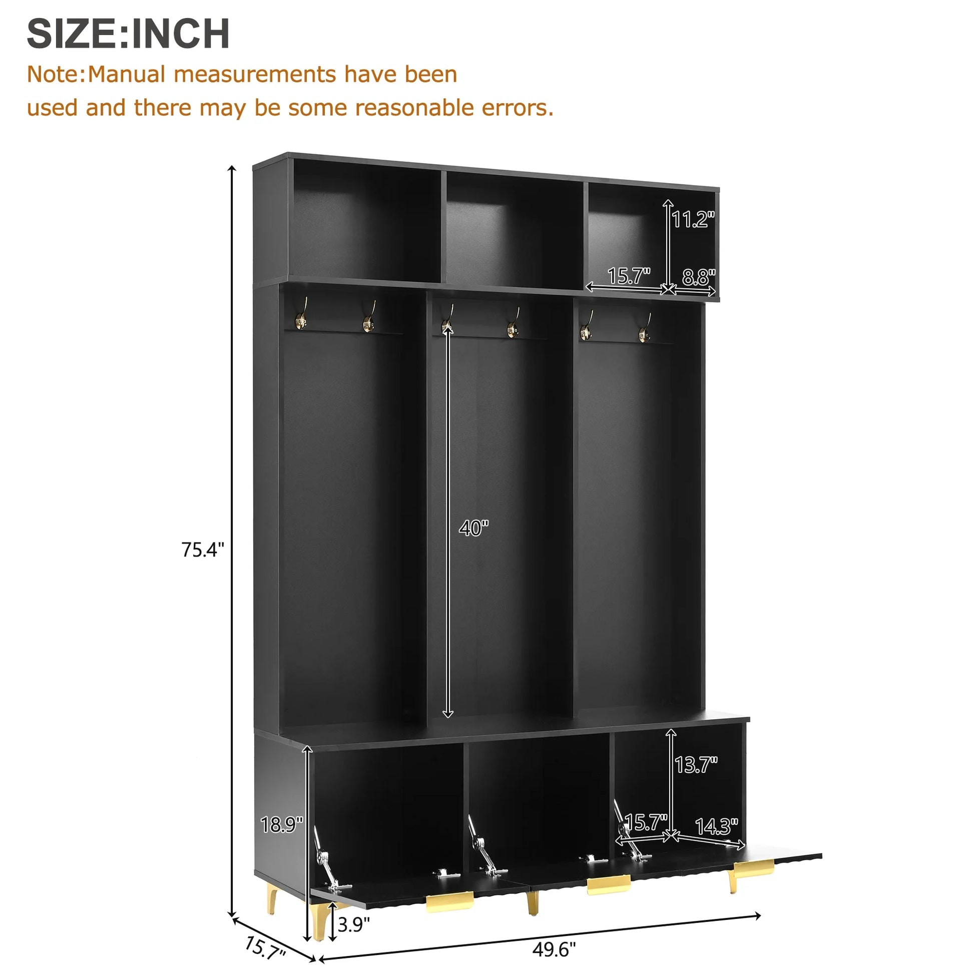 Euroco Modern Hall Tree with High Gloss Fluted Doors, Gold Accents, Shoe Storage & Bench - Entryway Organizer with Cubbies and Coat Hooks