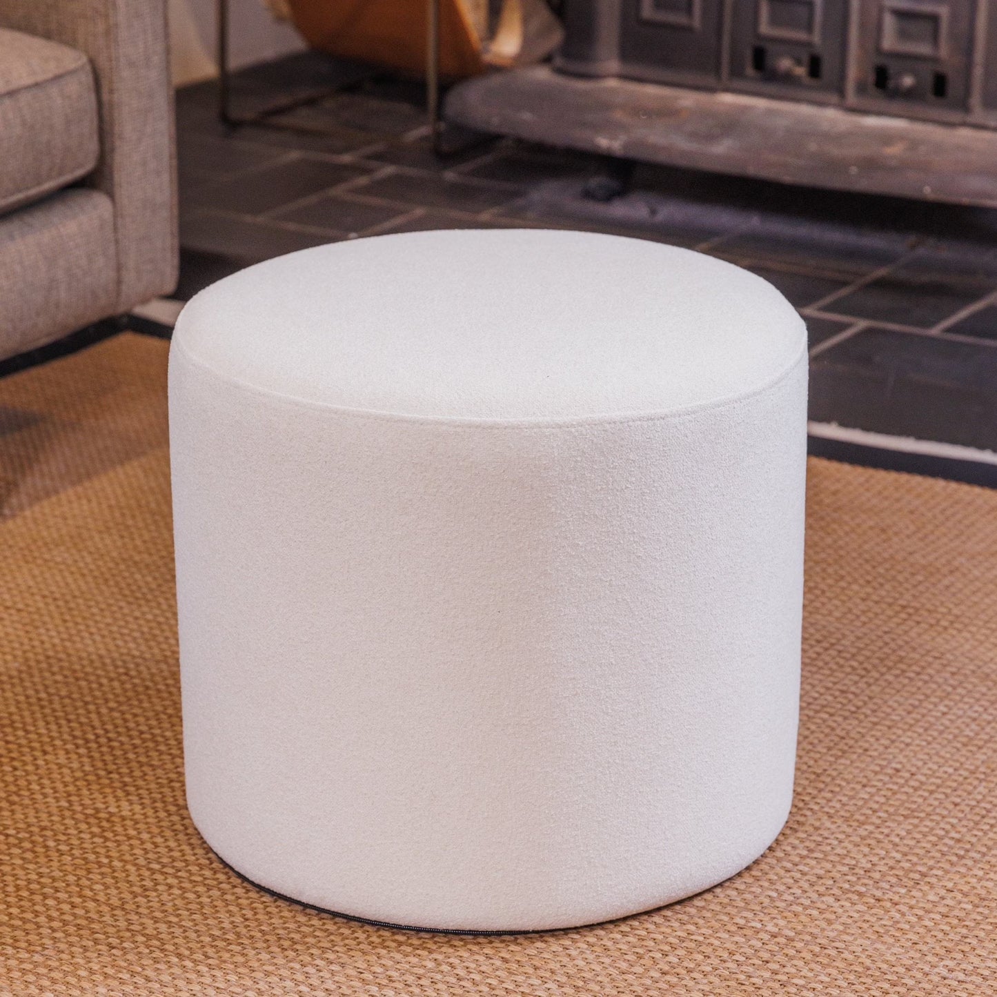 Wovenbyrd Round Pouf Ottoman with Foam Core, Gray - Perfect for Living Room or Bedroom