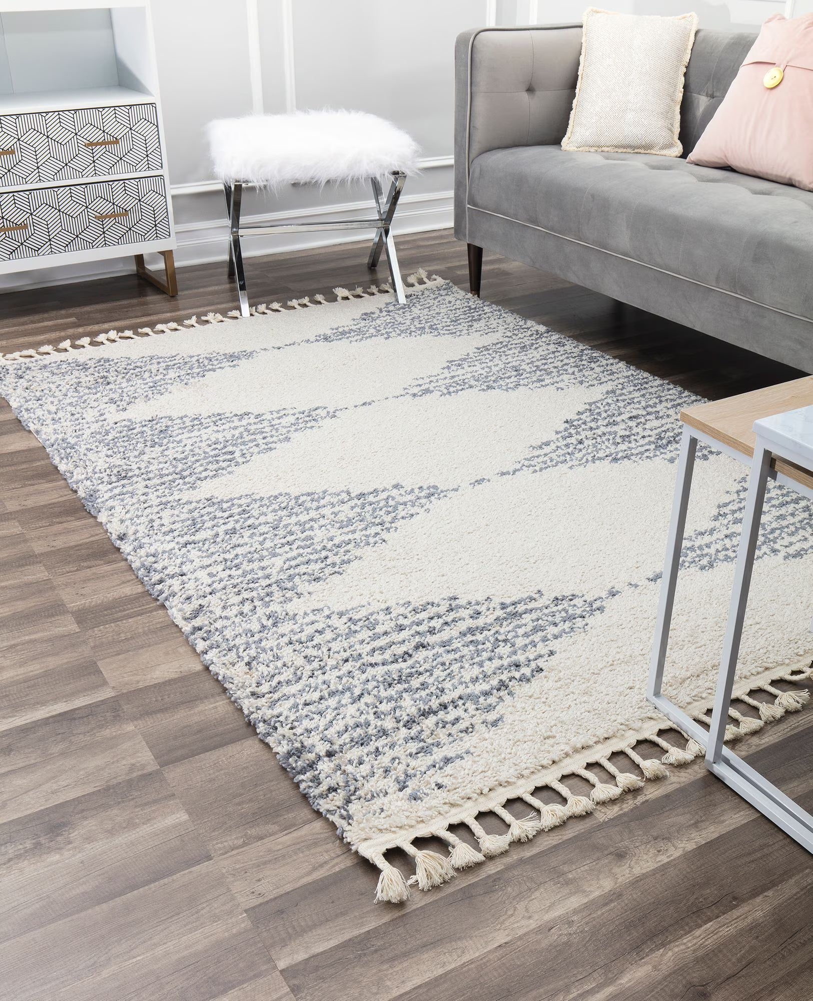 Rugs America Moon Collection MS30A Moroccan Tribal Heath White Area Rug, 8'0"x10'0"