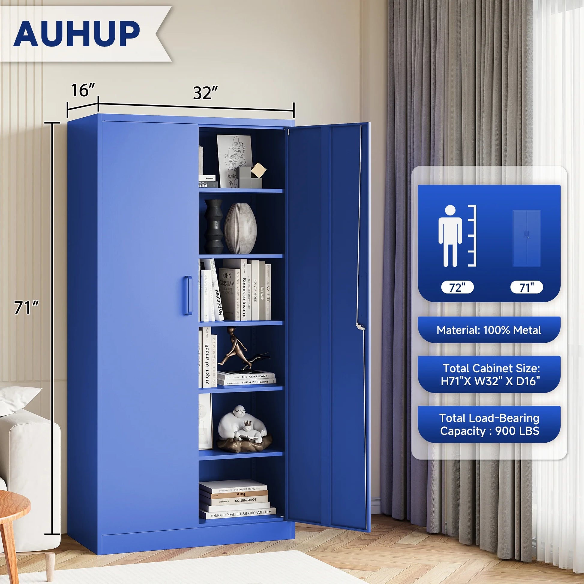 AUHUP 71" Metal Cabinet with Locking Doors and 5 Adjustable Shelves, Red Black Garage Storage Cabinet for Warehouse, Basement, Home Office, Tool File Storage Utility Cabinets