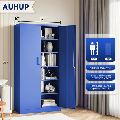 AUHUP 71" Metal Cabinet with Locking Doors and 5 Adjustable Shelves, Red Black Garage Storage Cabinet for Warehouse, Basement, Home Office, Tool File Storage Utility Cabinets