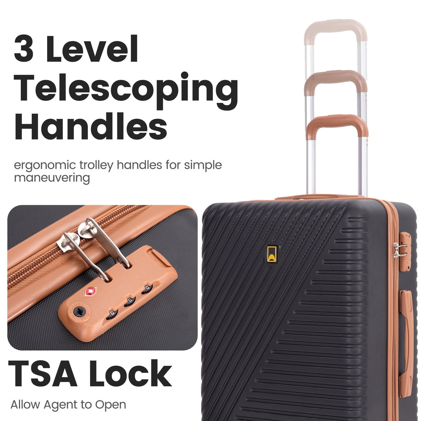 Landisun Luggage Sets 6 Piece Hardshell ABS Suitcase Set with TSA Lock, Travel Luggage with Portable Bag, Black