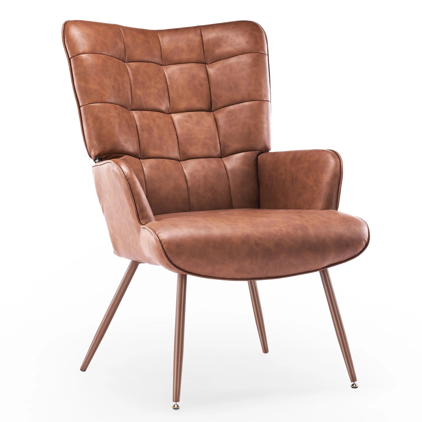 Unikome Livingroom Chairs Mid-Century Modern Accent Chair, Faux Leather Wingback Accent Chair PU Leather Accent Chair for Home Office/Living Room/Bedroom, Brown