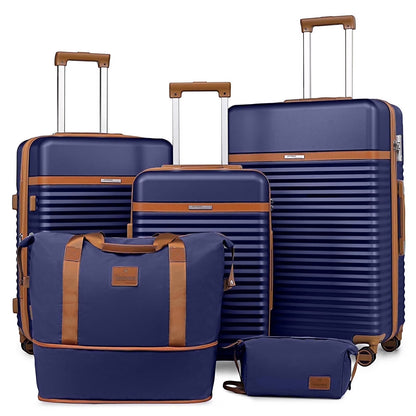 Joyway - 5-Piece Luggage Sets ABS Hardside Spinner Luggage -(Expandable Suitcase20"24")28-in Checked Luggage-Black