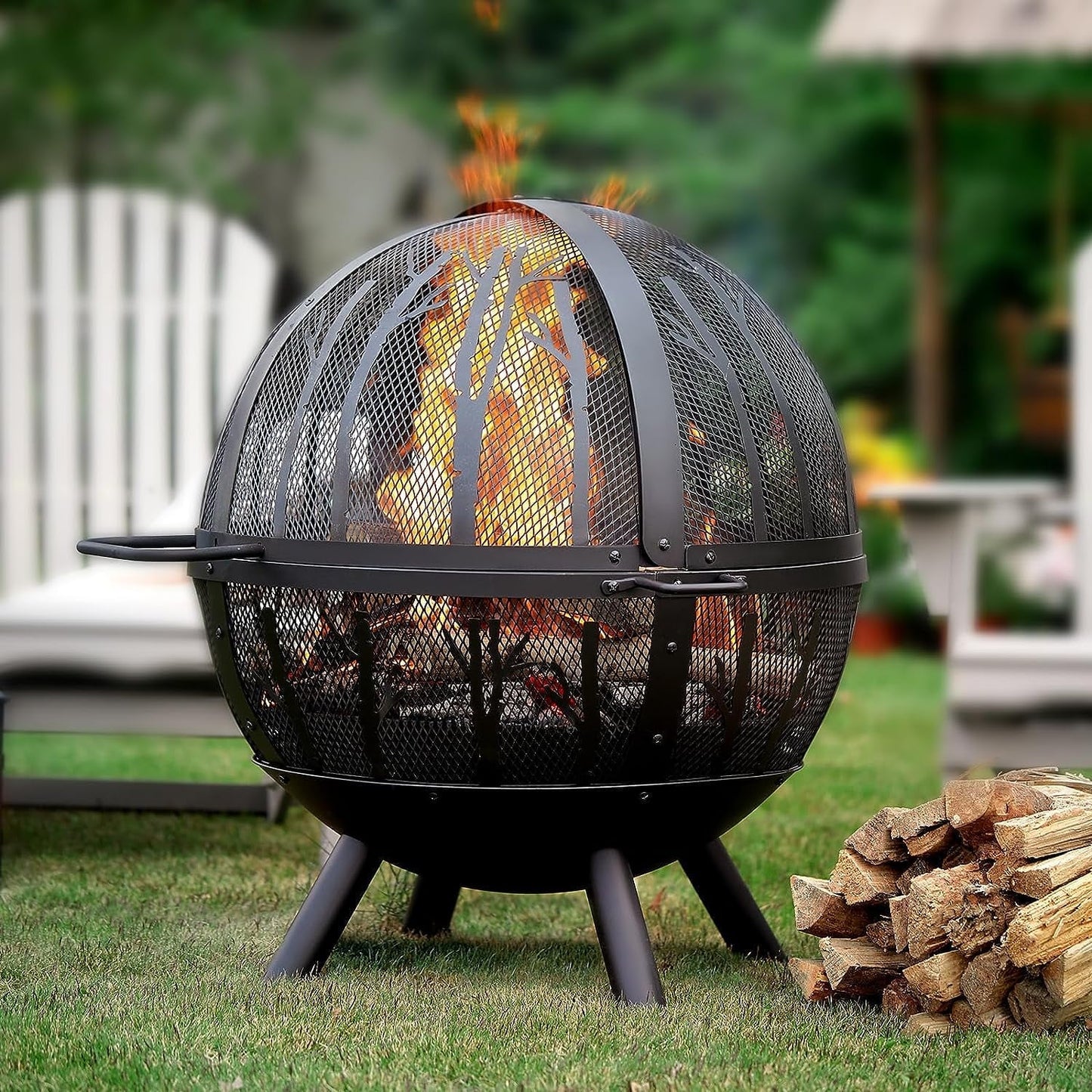 PaPaJet 35 inch Wood Burning Globe Fire Pit for Outside Steel