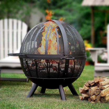 PaPaJet 35 inch Wood Burning Globe Fire Pit for Outside Steel