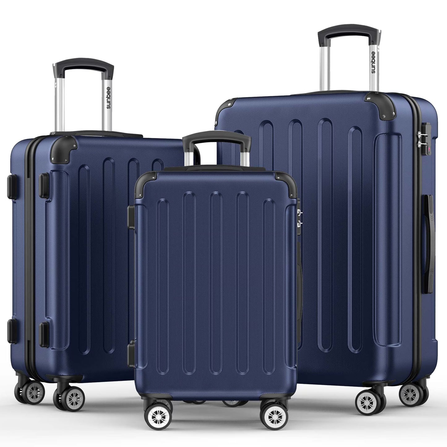 Sunbee 3 Piece Luggage Sets Hardshell Lightweight Suitcase with TSA Lock Spinner Wheels, Black
