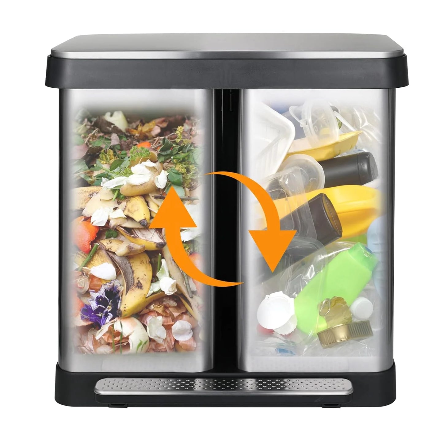 Arlopu 16 Gallon/60L Dual Trash Can, Stainless Steel Kitchen Garbage Can with Soft-Close Lid, Home Office Classified Recycle Bin