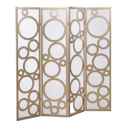 Roundhill Furniture Arvada 4-Panel Wood Room Divider w/Circle Pattern in Black