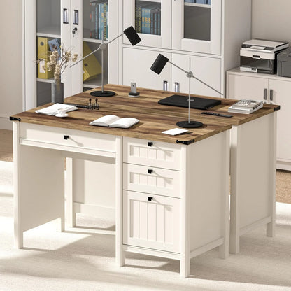 FIAKOA 45"Executive Desk, Modern Farmhouse Computer Desk with Drawers & Cabinet, White Home Office Desk Writing Workspace for Work Study