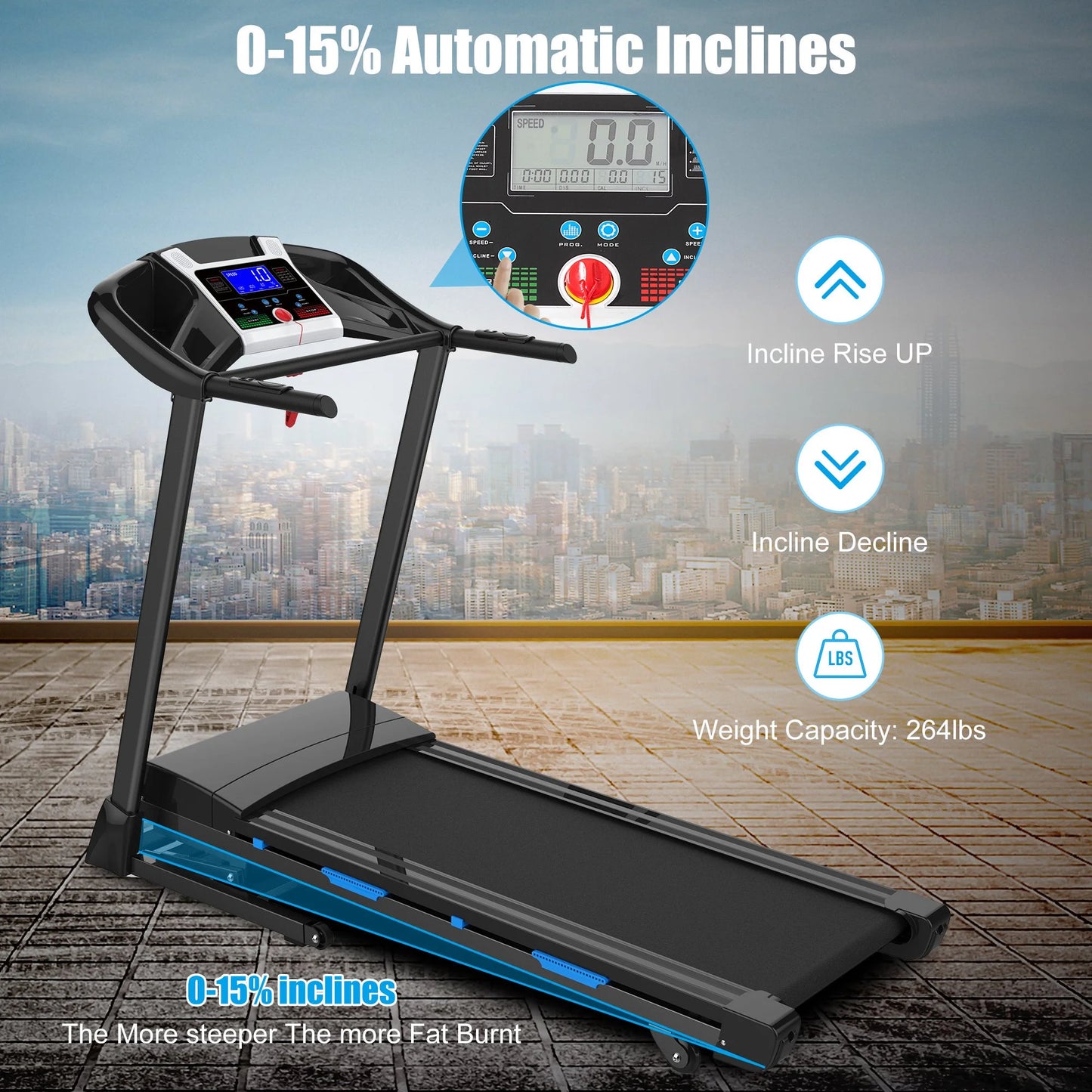 3.5HP Folding Treadmill With Auto 15% Incline Bluetooth MP3 17" Wide 7-Layers Shock-absorbing Belt 9MPH Connect FitShow APP Running Walking Jogging Exercise Machine For Home Office,Max Weight 300lb