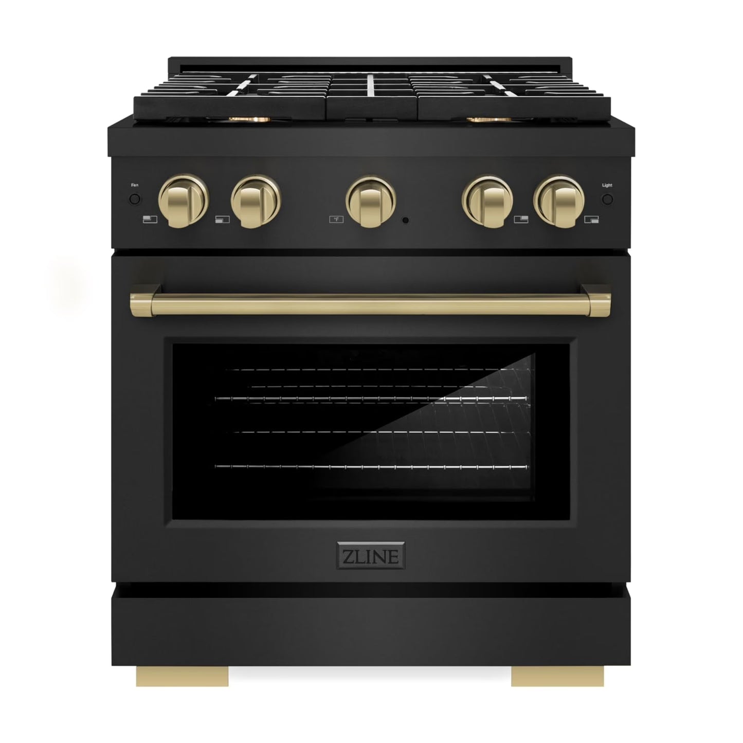 ZLINE Autograph Edition 30 in. 4.2 cu. ft. Paramount Gas Range with 4 Burner Cooktop and Convection Gas Oven in Black Stainless Steel and Champagne Bronze Accents (SGRBZ-30-CB)
