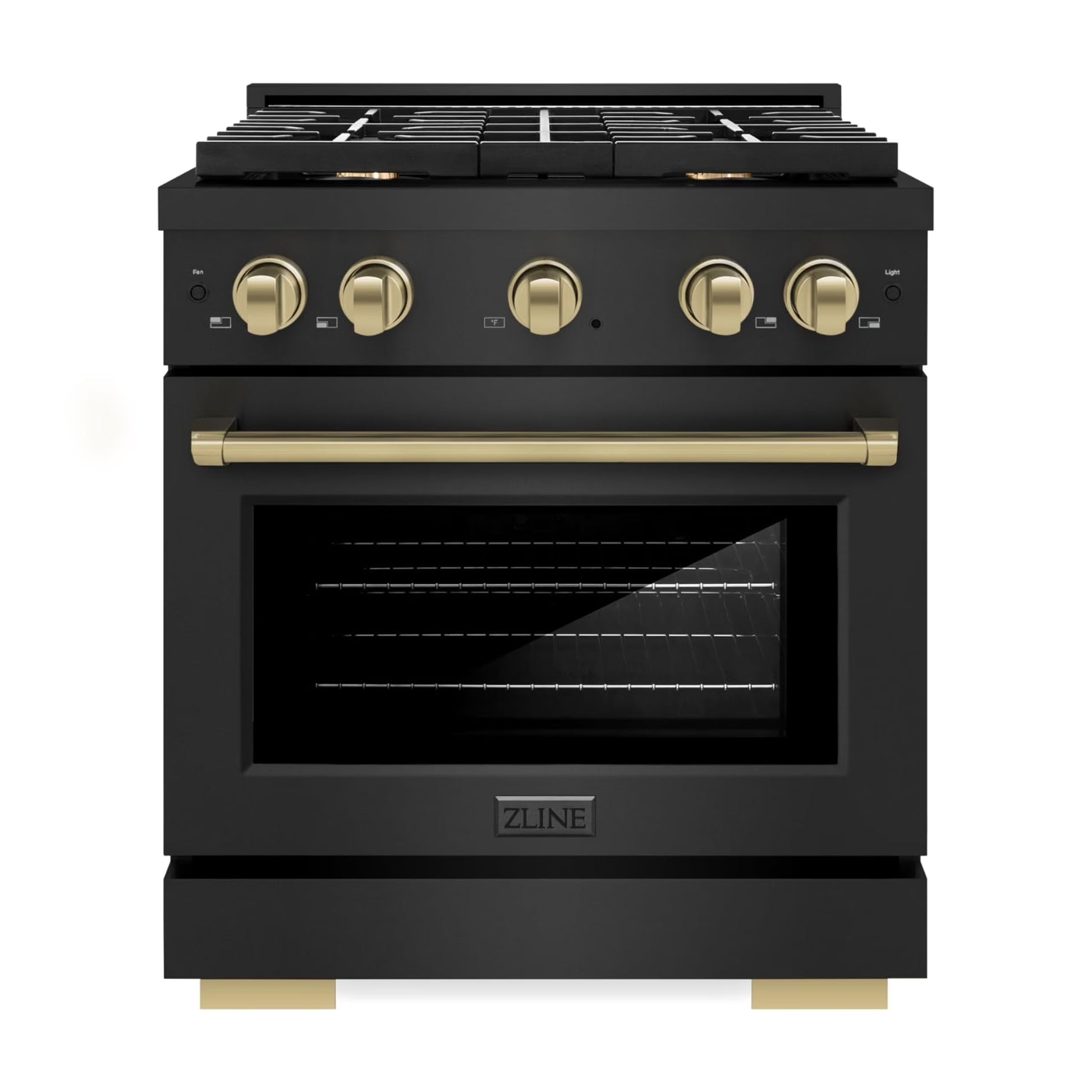 ZLINE Autograph Edition 30 in. 4.2 cu. ft. Paramount Gas Range with 4 Burner Cooktop and Convection Gas Oven in Black Stainless Steel and Champagne Bronze Accents (SGRBZ-30-CB)