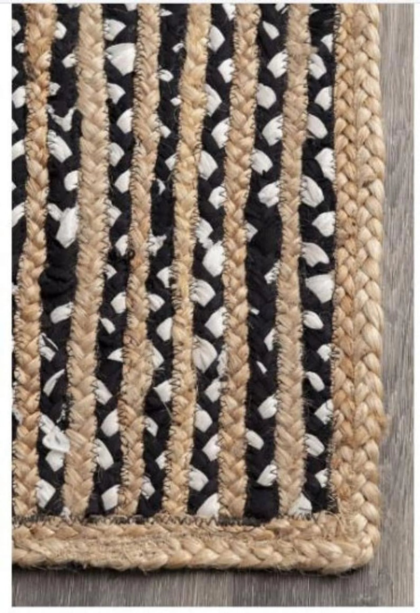 Indian Handmade Braided Black & White Cotton with Natural Jute Area Rugs , Floor Decor Carpet Size 2.6 x 4 Feet ( 75 cm x 120 cm )